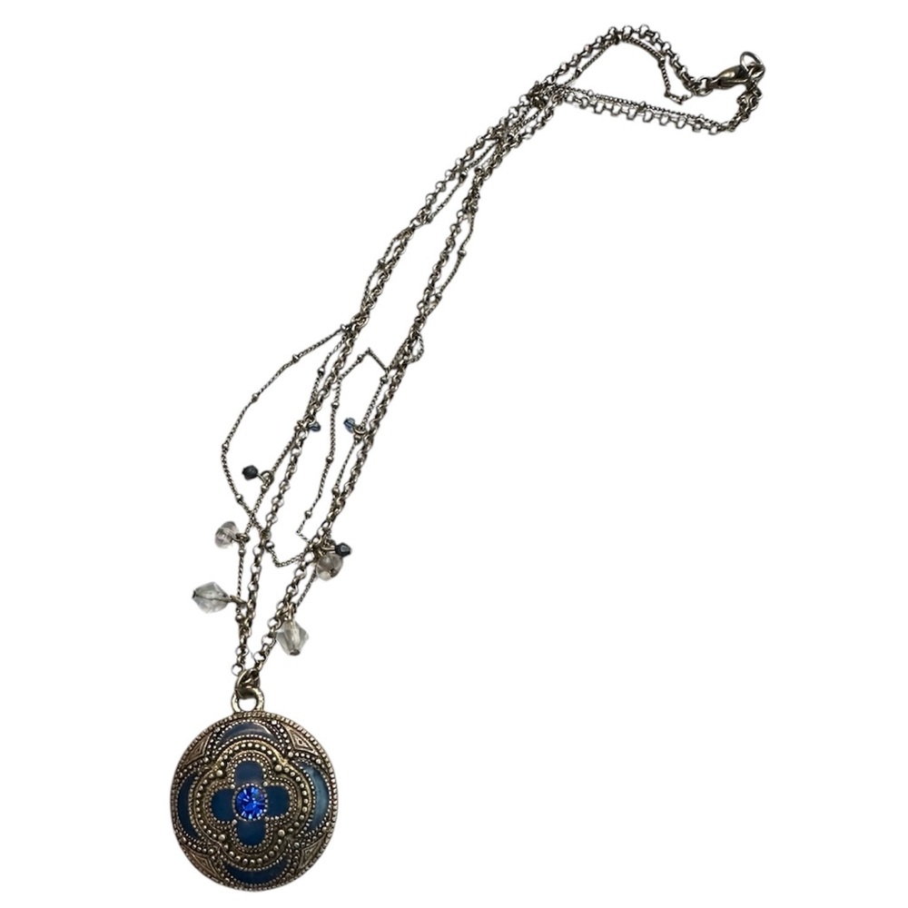 Y2K era Rue 21 necklace blue gem bronze color multi strand chains and pendant
